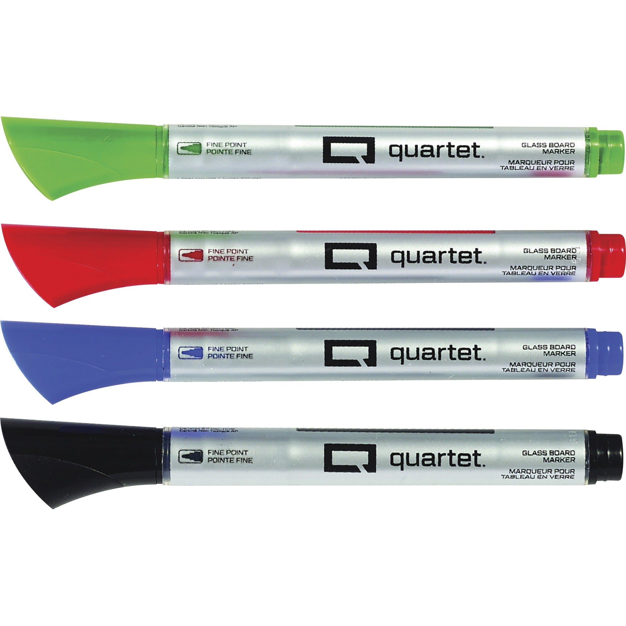 Quartet Premium Glass Board Dry-erase Markers - Fine Marker Point - Erasable - Black, Blue, Red, Green Ink - Liquid - 4 / Pack