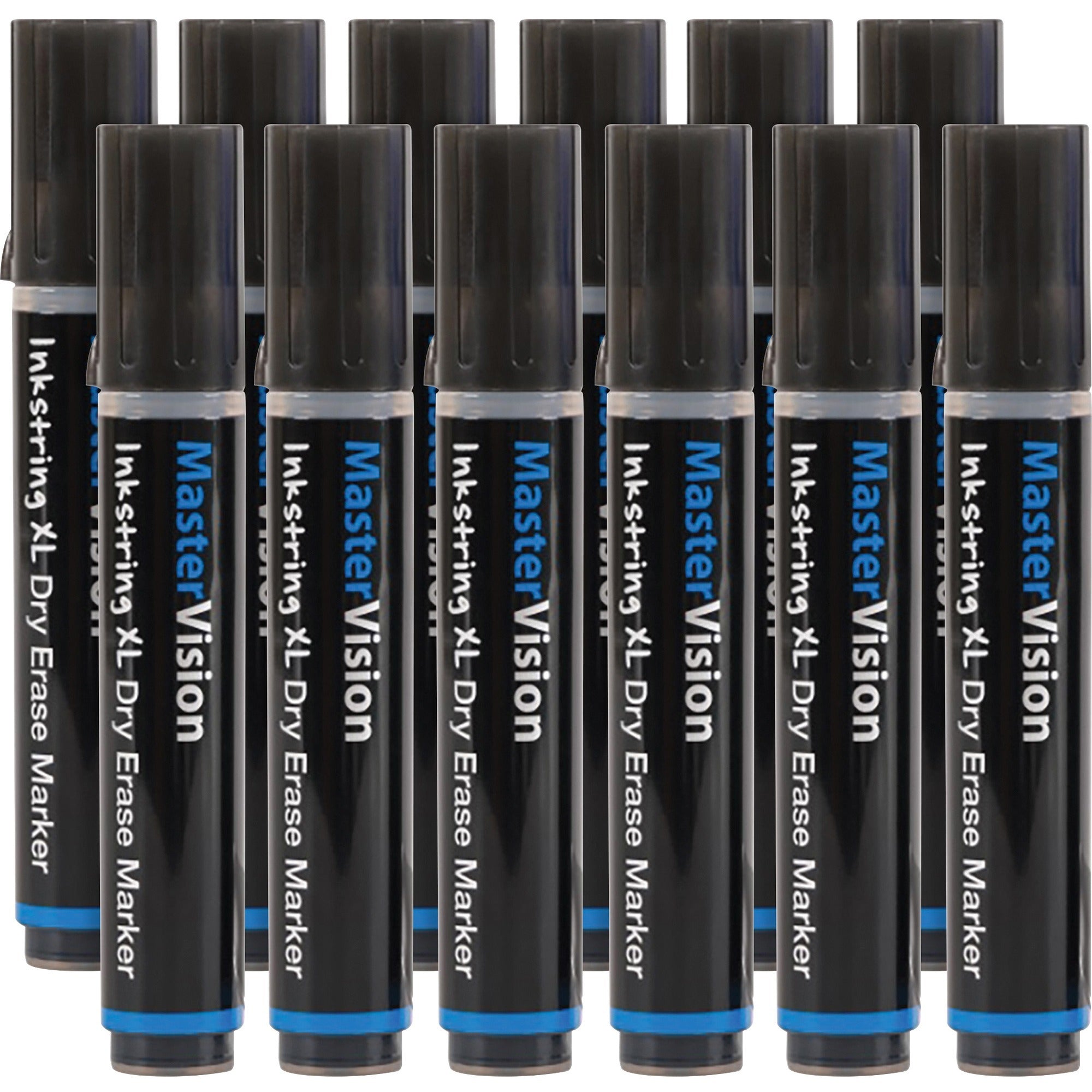 MasterVision Inkstring XL Dry-Erase Markers - 3 mm Bullet Marker Point - Erasable - Black Ink - Gel-based - 12 / Pack