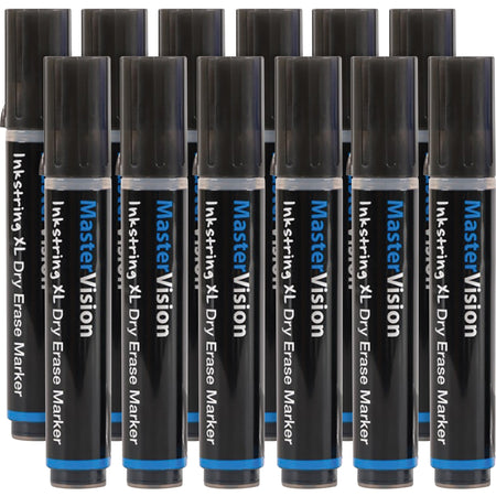 MasterVision Inkstring XL Dry-Erase Markers - 3 mm Bullet Marker Point - Erasable - Black Ink - Gel-based - 12 / Pack