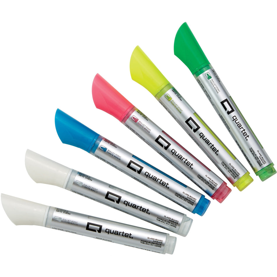Quartet Glass Board Bullet Tip Neon Markers - Bullet Marker Point - Assorted Neon Ink - 6 / Pack