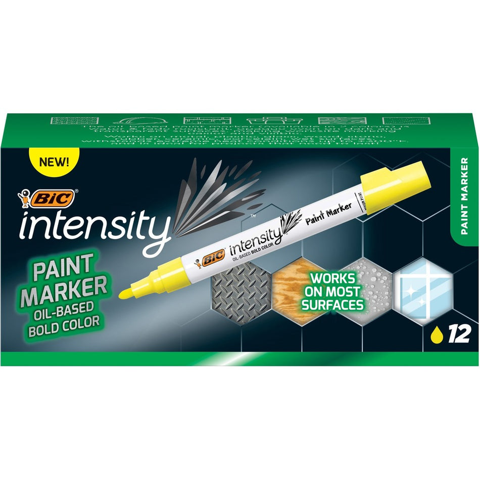 BIC Intensity Paint Marker - Bullet Marker Point - Yellow Ink - Oil Based - 1 Dozen