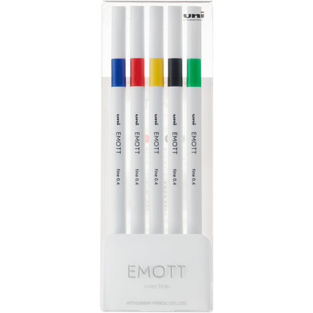 uniball&#8482; EMOTT Fine Line Marker Pens - Assorted Ink - Water Based - Plastic Tip - 5 / Set