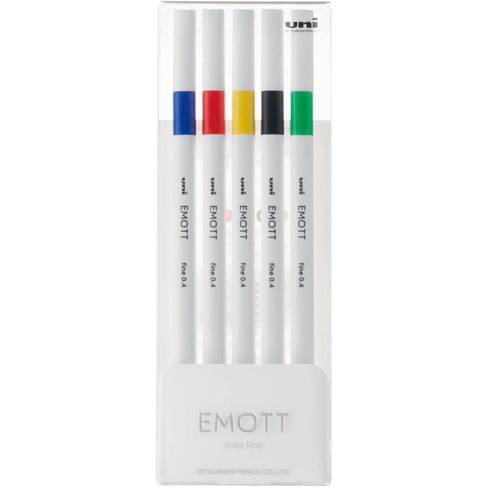 uniball&#8482; EMOTT Fine Line Marker Pens - Assorted Ink - Water Based - Plastic Tip - 5 / Set