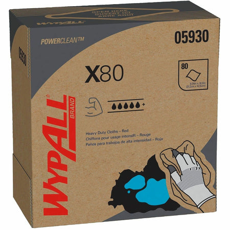 Wypall Power Clean X80 Heavy Duty Cloths - 16.80" Length x 8.34" Width - Absorbent, Durable, Reusable, Foldable, Contaminant-free, Durable - Red - 80/Box - 5 / Carton