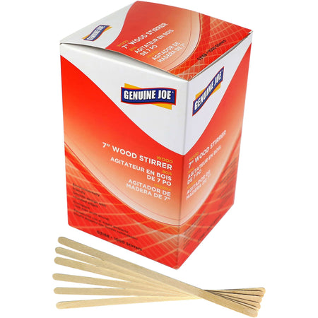 Genuine Joe Wooden Stirrers - 7" Length - Wood - Woodgrain - 1000 / Box