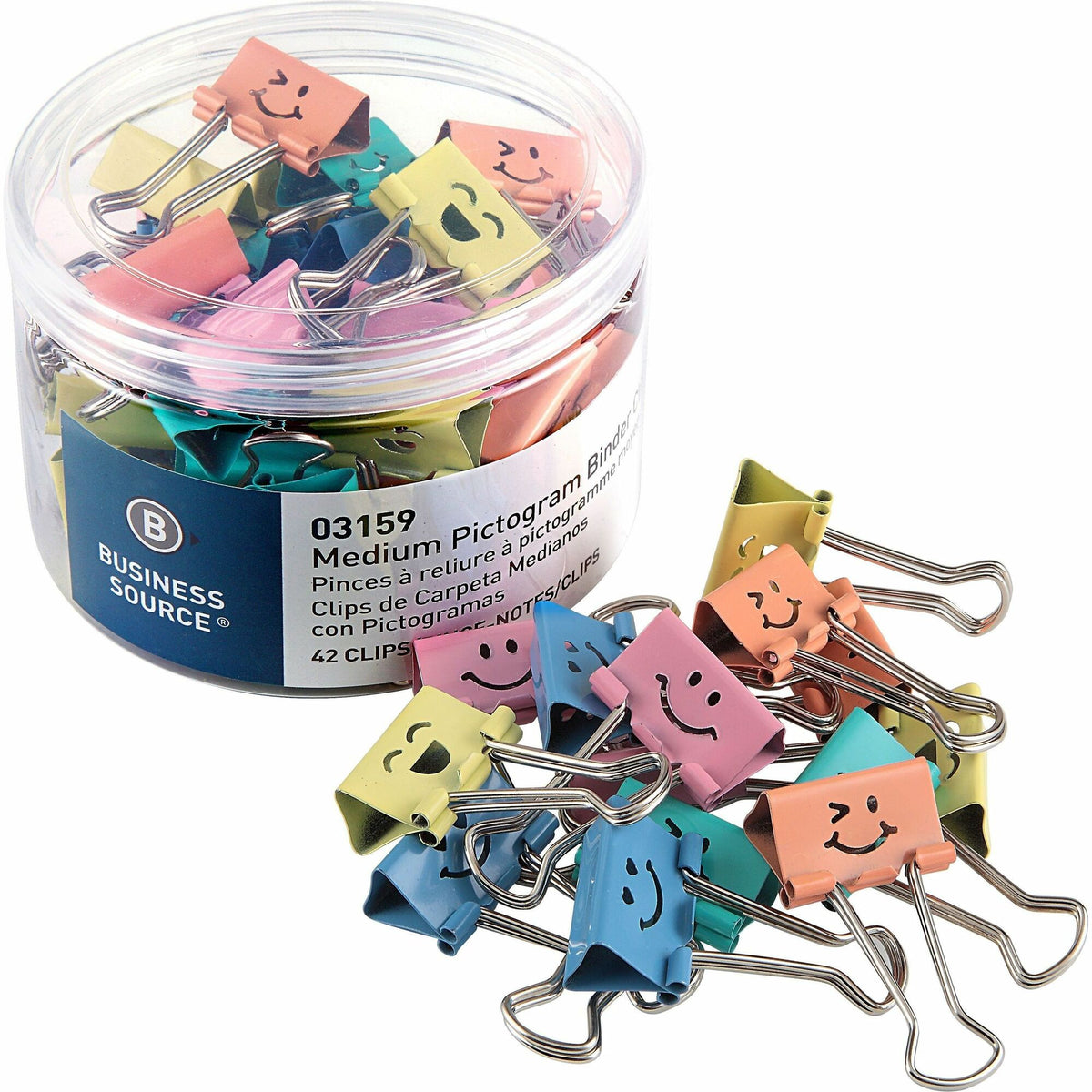 Business Source Smiling Face Binder Clips - Medium - for Paper, Office, Classroom - Sturdy - Assorted - 42 / Tube