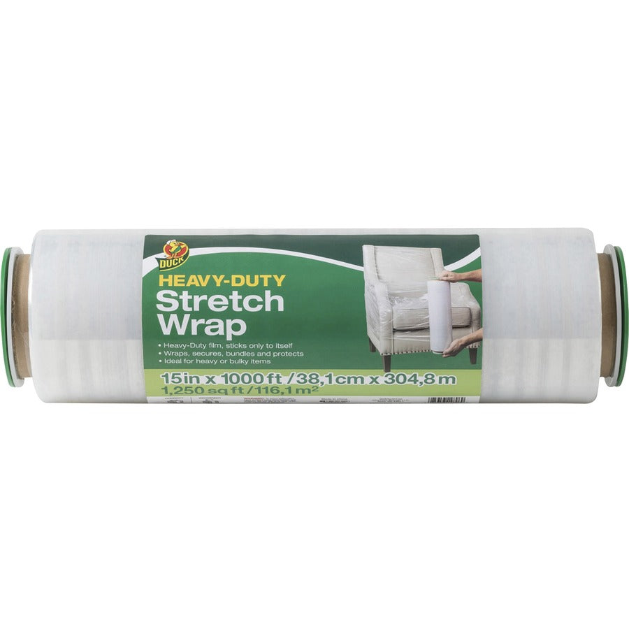 Duck Heavy-duty Stretch Wrap - 15" Width x 1000 ft Length - Heavy Duty, Handle, Self-stick, Residue-free, Non-adhesive - Plastic - Clear - 1 Each