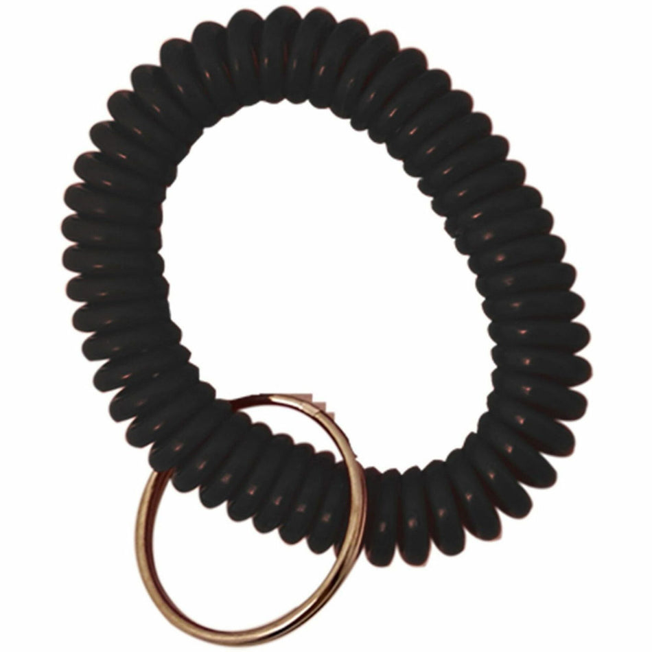 Sparco Split Ring Wrist Coil Key Holders - 2.1" Height x 2.1" Width x 2.4" Length - Black - 6 / Pack