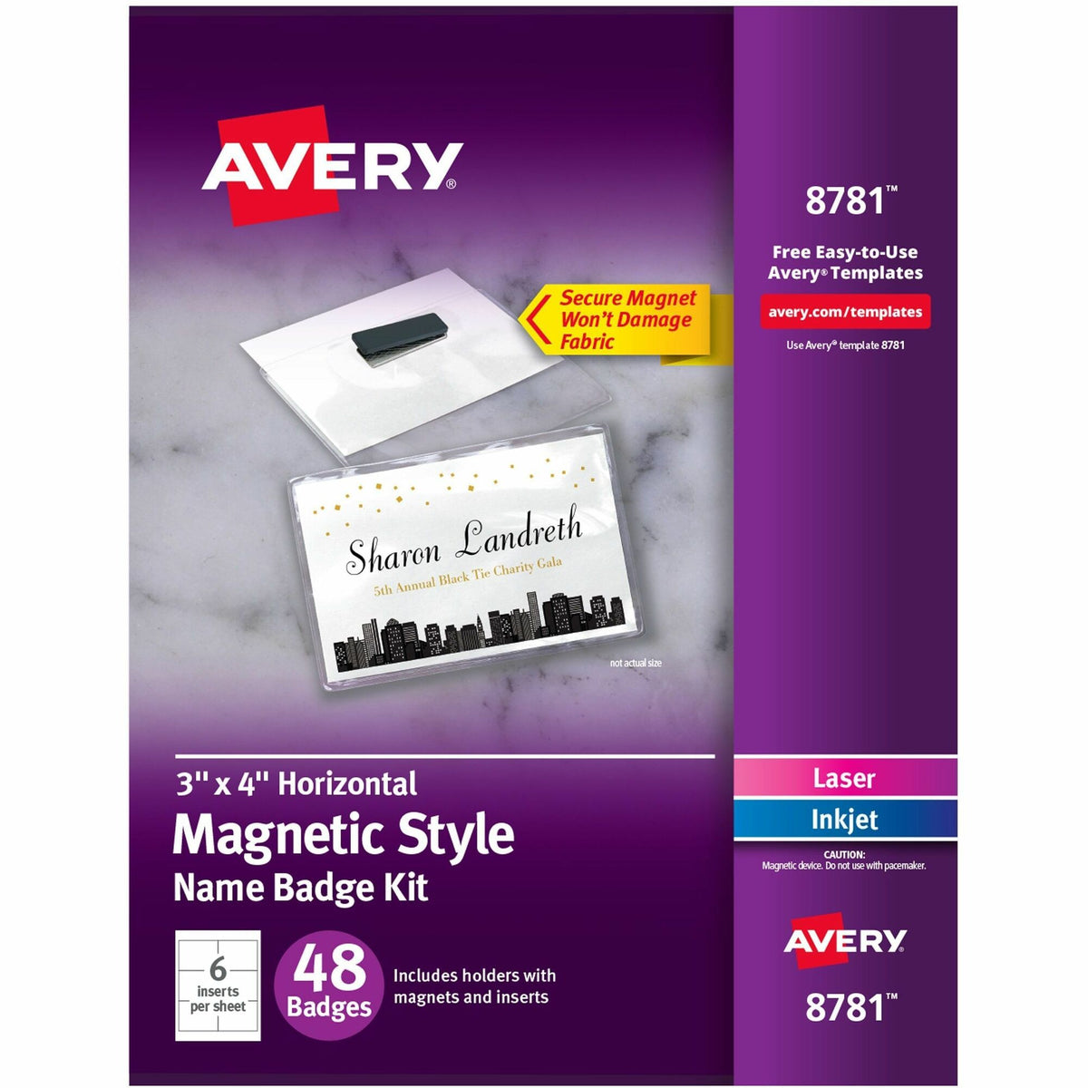 Avery® Magnetic Style Name Badges - Letter - 8 1/2" x 11" - Flexible, Reusable, Durable, Magnetic - White - 8 Sheets - 48 / Pack