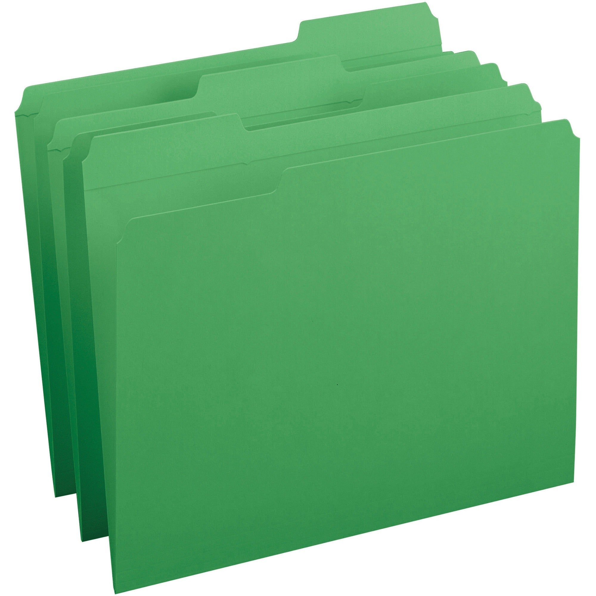 Business Source 1/3 Tab Cut Recycled Top Tab File Folder - Green - 10% Recycled - 100 / Box