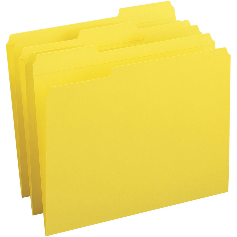 Business Source 1/3 Tab Cut Recycled Top Tab File Folder - Yellow - 10% Recycled - 100 / Box