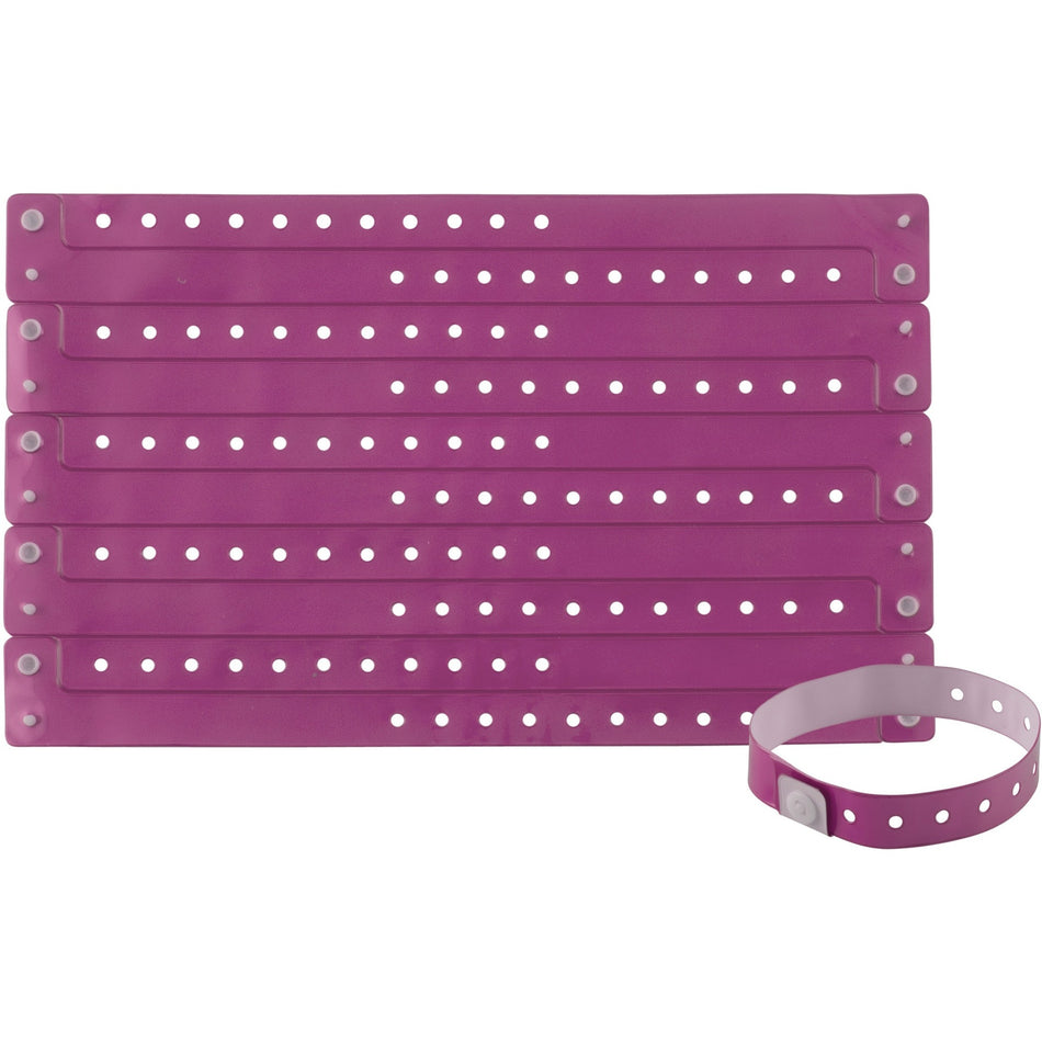 Advantus Colored Vinyl Wristbands - Adjustable - 0" Height x 0.6" Width x 9.8" Length - Purple - Vinyl - 100 / Pack