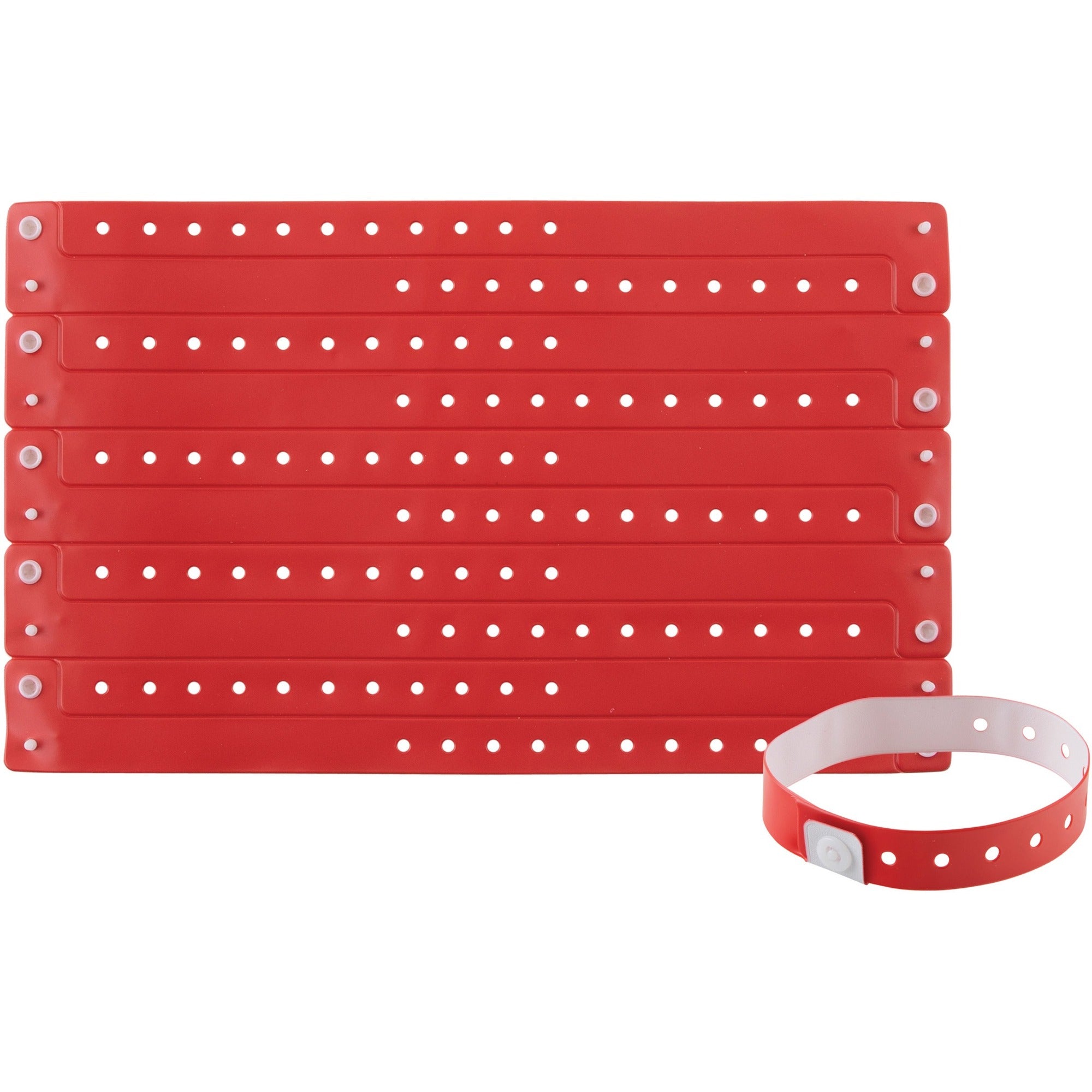 Advantus Colored Vinyl Wristbands - Adjustable - 0" Height x 0.6" Width x 9.8" Length - Red - Vinyl - 100 / Pack