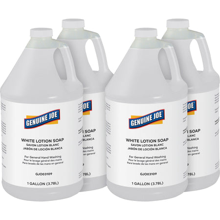 Genuine Joe Lotion Soap: Ink Oil Dirt Grease Grime & Carbon Remover - 1 gal - White - Pleasant Scent - Hand