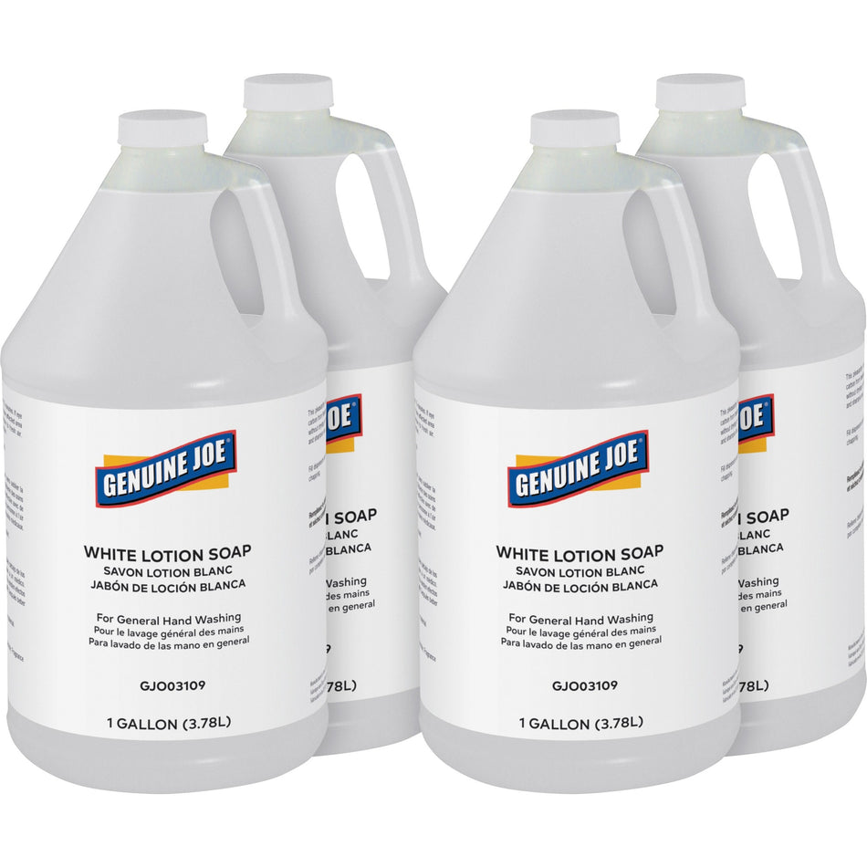 Genuine Joe Lotion Soap - 1 gal - Ink Remover, Oil Remover, Dirt Remover, Grease Remover, Grime Remover, Carbon Remover - Hand, Skin - White - Pleasant Scent - 4 / Carton