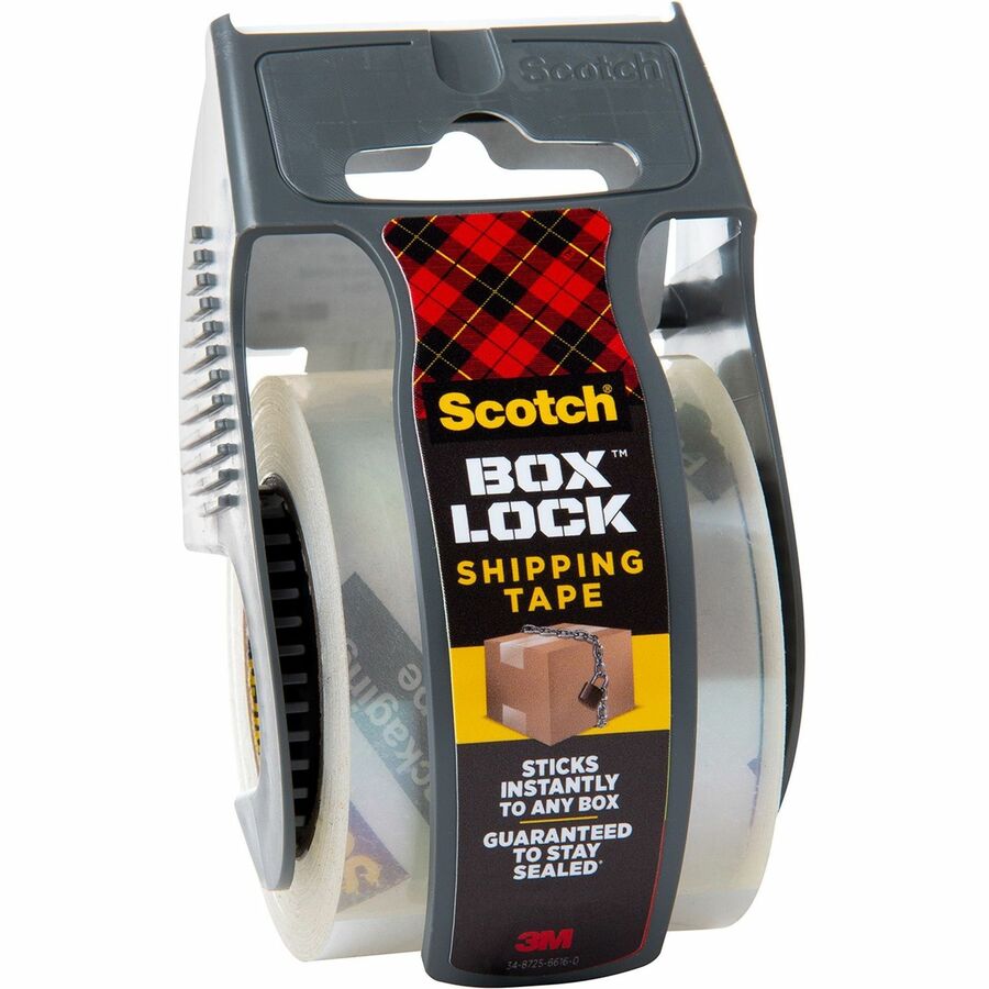 Scotch Box Lock Dispenser Packaging Tape - 22.20 yd Length x 1.88" Width - Clear - Dispenser Included - 1 Roll