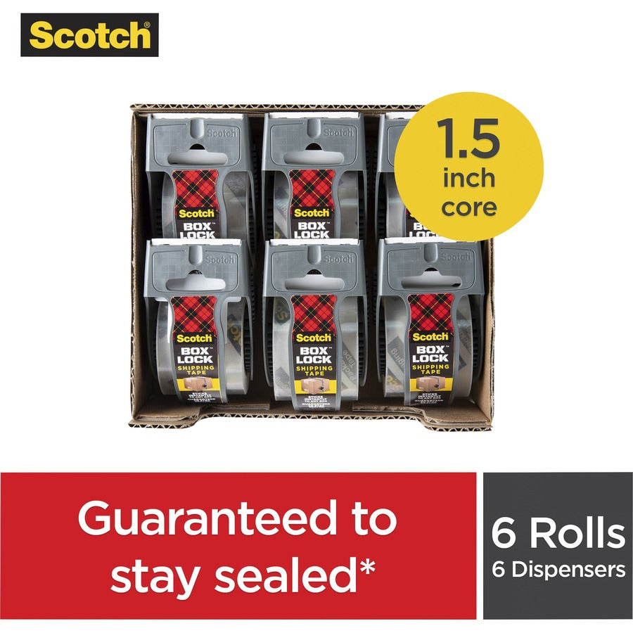 Scotch Box Lock Dispenser Packaging Tape - 22.20 yd Length x 1.88" Width - Clear - Dispenser Included - 6 / Pack