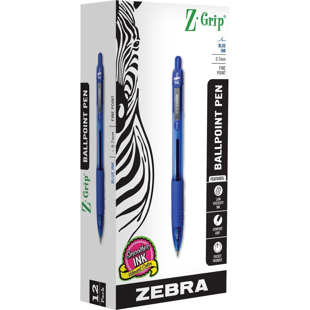 Zebra Pen Z-Grip Retractable Ballpoint Pens - 0.7 mm Pen Point - Retractable - Blue Ink - 1 Dozen