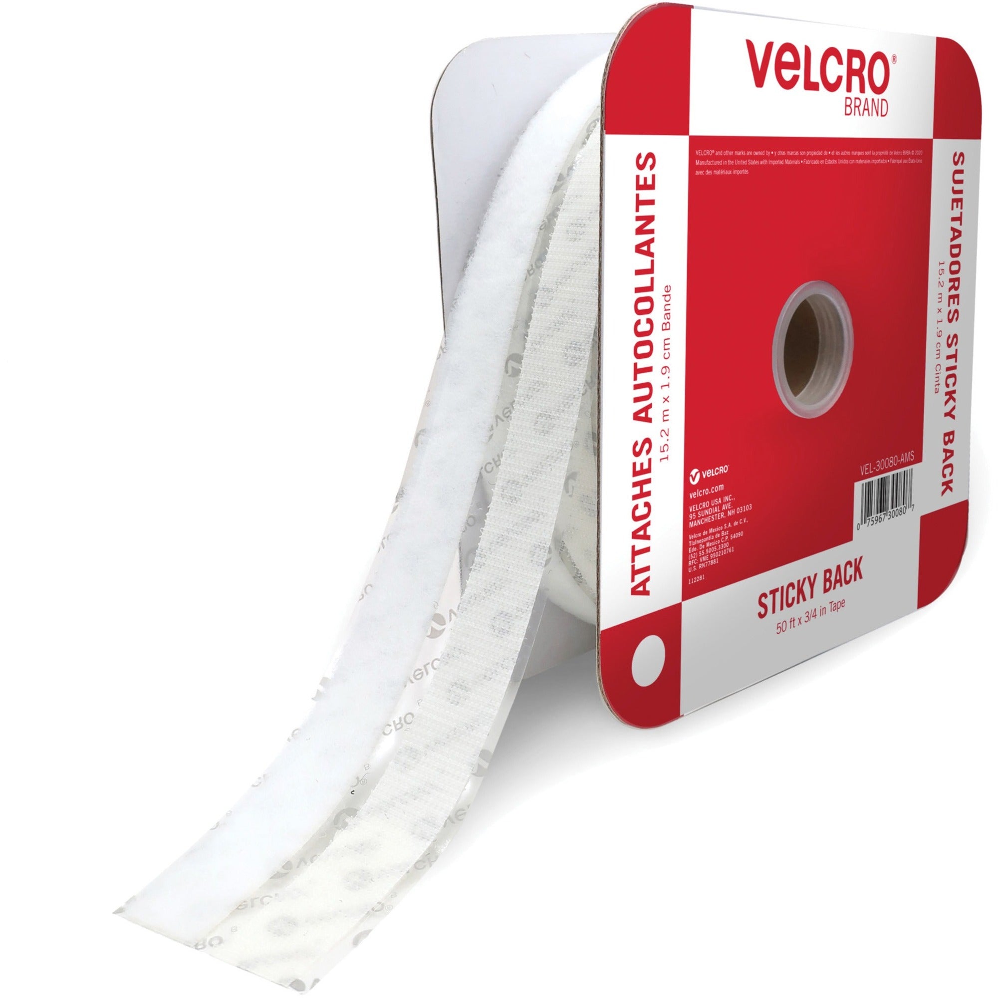 VELCRO®  Sticky Back Fasteners - 16.67 yd Length x 0.75" Width - White - 1 Roll