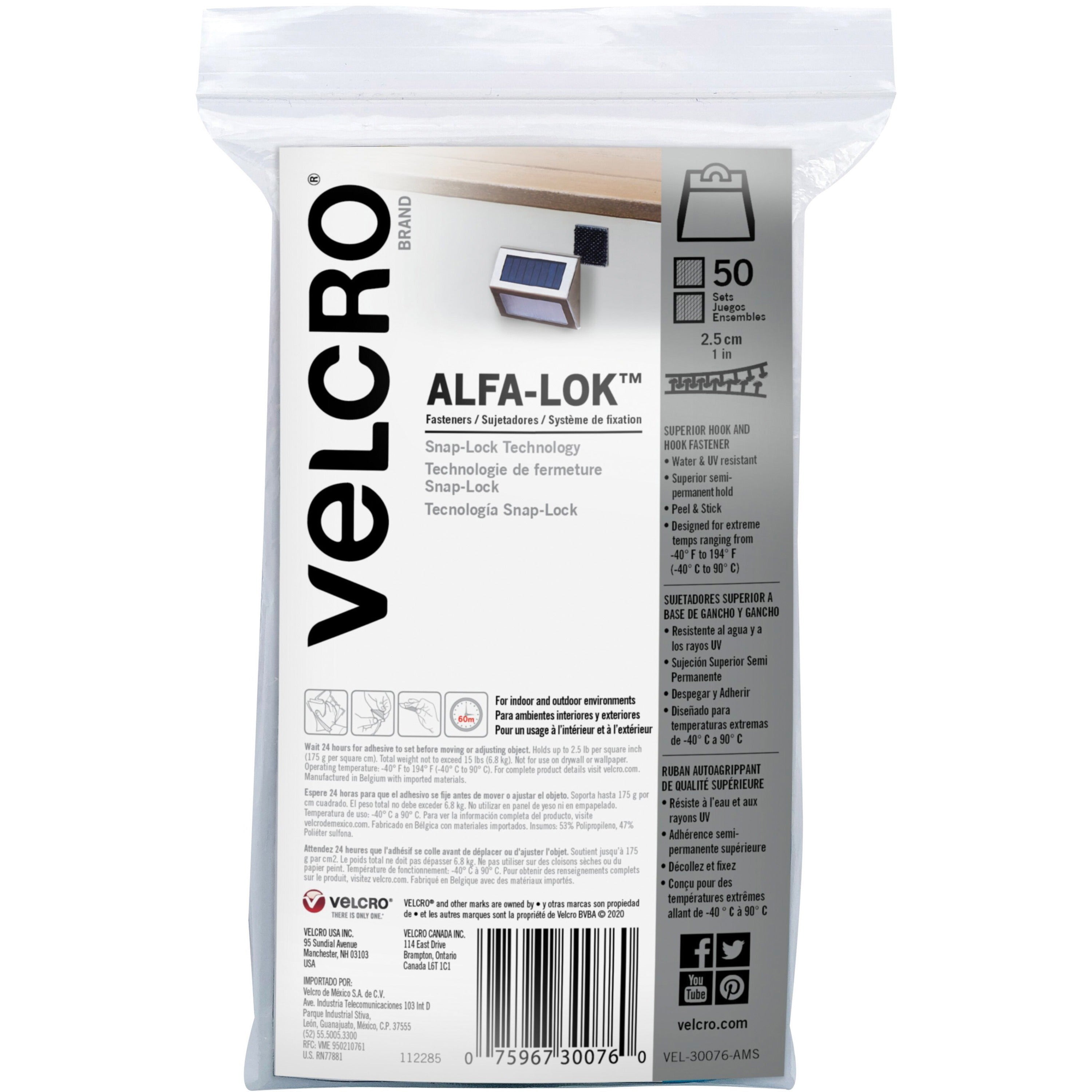 VELCRO®  Alfa-Lok Fasteners - 1" Length x 1" Width - 50 / Pack