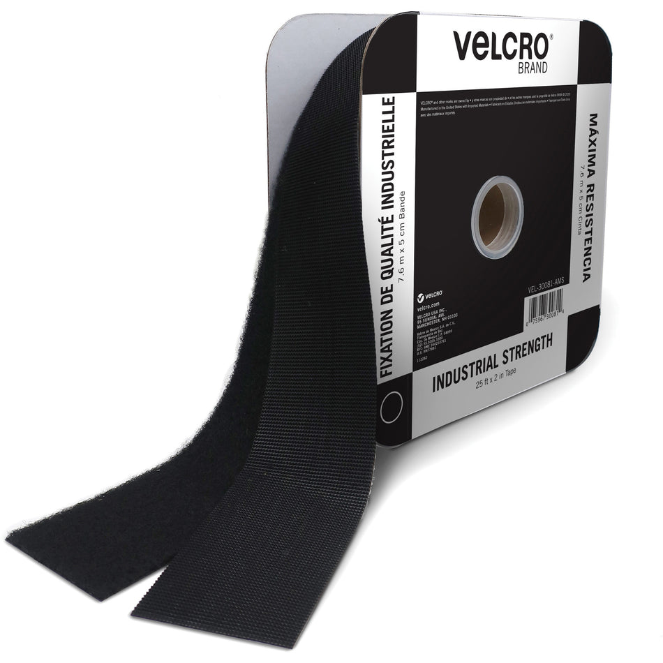 VELCRO®  Industrial Fastener Tape - 25 ft Length x 2" Width - Black - 1 Roll