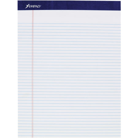 Ampad Legal Ruled Writing Pad - Legal Ruled Front Ruling - 1" Height x 8.5" Width x 11.8" Length - Smooth Surface, Perforated, Sturdy Back - 4 / Pack