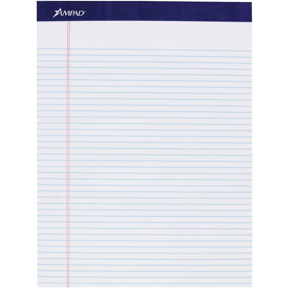 Ampad Legal Ruled Writing Pad - Legal Ruled Front Ruling - 1" Height x 8.5" Width x 11.8" Length - Smooth Surface, Perforated, Sturdy Back - 4 / Pack