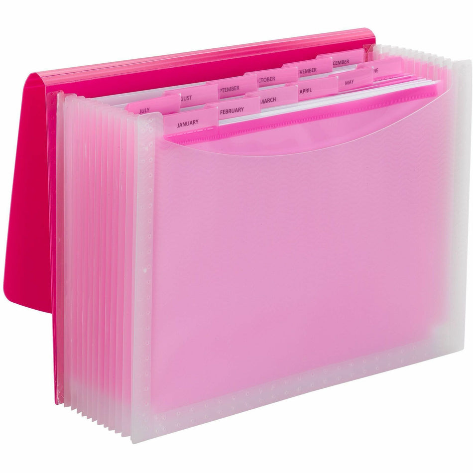 Smead Letter Expanding File - 8 1/2" x 11" - 12 Pocket(s) - 12 Divider(s) - Pink, Clear - 1 Each
