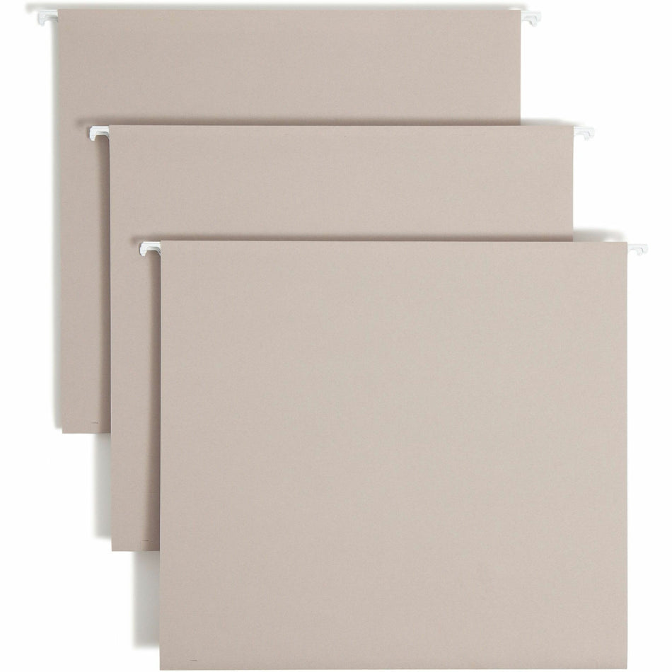 Smead TUFF 1/3 Tab Cut Letter Recycled Hanging Folder - 8 1/2" x 11" - 3" Expansion - Top Tab Location - Assorted Tab Position - Steel Gray - 10% Recycled - 18 / Box