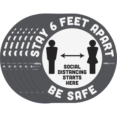 Tabbies BeSafe STAY 6 FEET APART Floor Decals - Print/Message "Stay 6 Feet Apart" - 12" Width x 12" Height - Circle Shape - Easy Readability, Removable, Pressure Sensitive, Adhesive, Adjustable, Non-slip - Acrylic, Vinyl - Gray, White - 6 / Pack