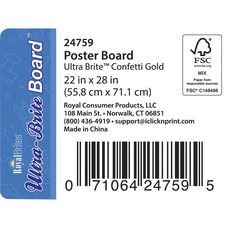 Geographics Confetti Gold Design Poster Board - Fun and Learning, Project, Sign, Display, Art - 28" Height x 22" Width - Yellow - 25 / Carton