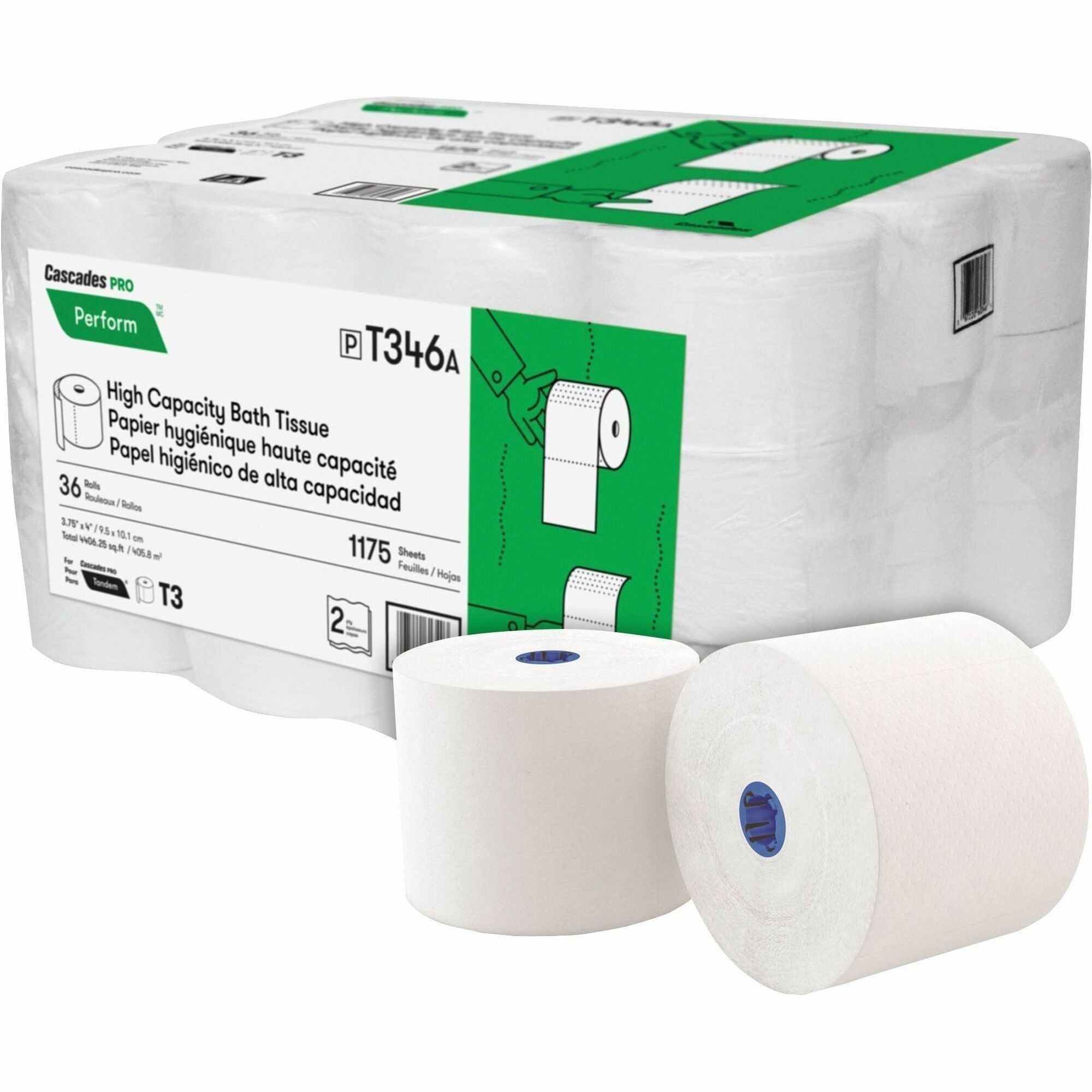 Cascades PRO Perform Tandem Bathroom Tissue - 2 Ply - 1175 Sheets/Roll - 1 3/16" Core - 36 Rolls Per Container - 36 / Carton