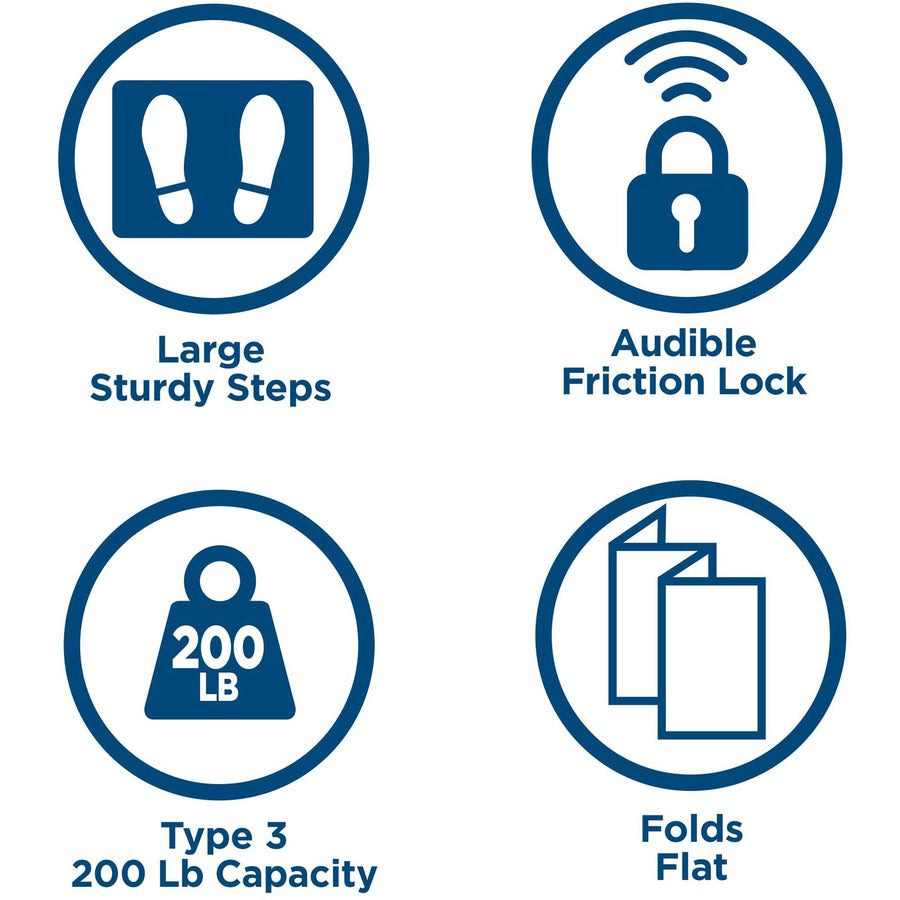 Cosco Ultra-Thin 3-Step Ladder - 3 Step - 200 lb Load Capacity52.8" Height - Black, Platinum