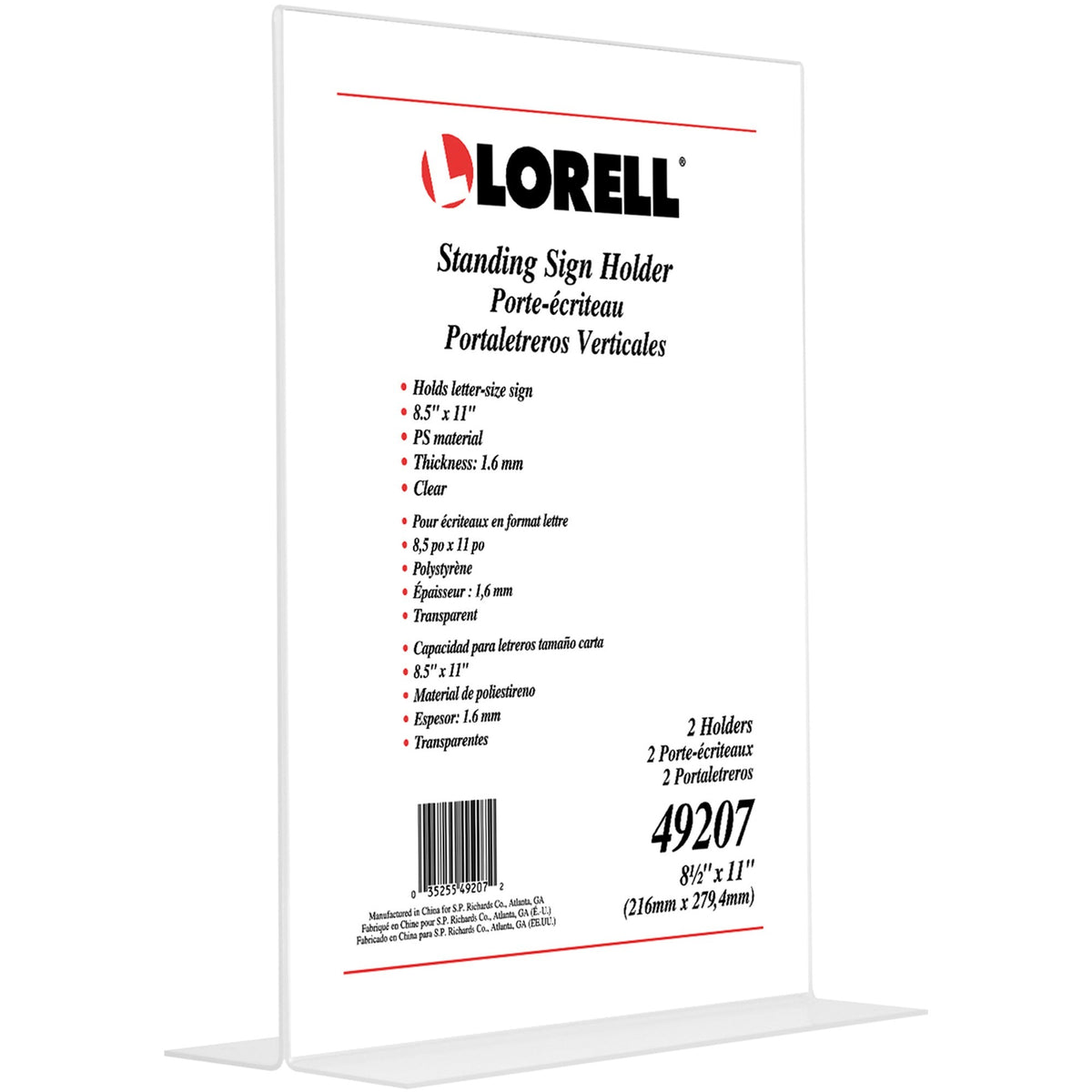 Lorell T-base Standing Sign Holders - Support 8.50" x 11" Media - Acrylic - Clear - 2 / Pack