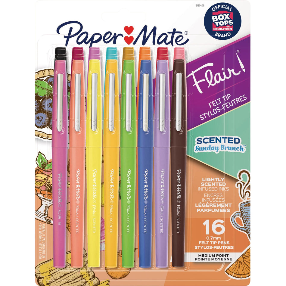 Paper Mate Flair Scented Pens - 0.7112 mm Medium Pen Point - Multicolor Ink - Water Based - 16 Each