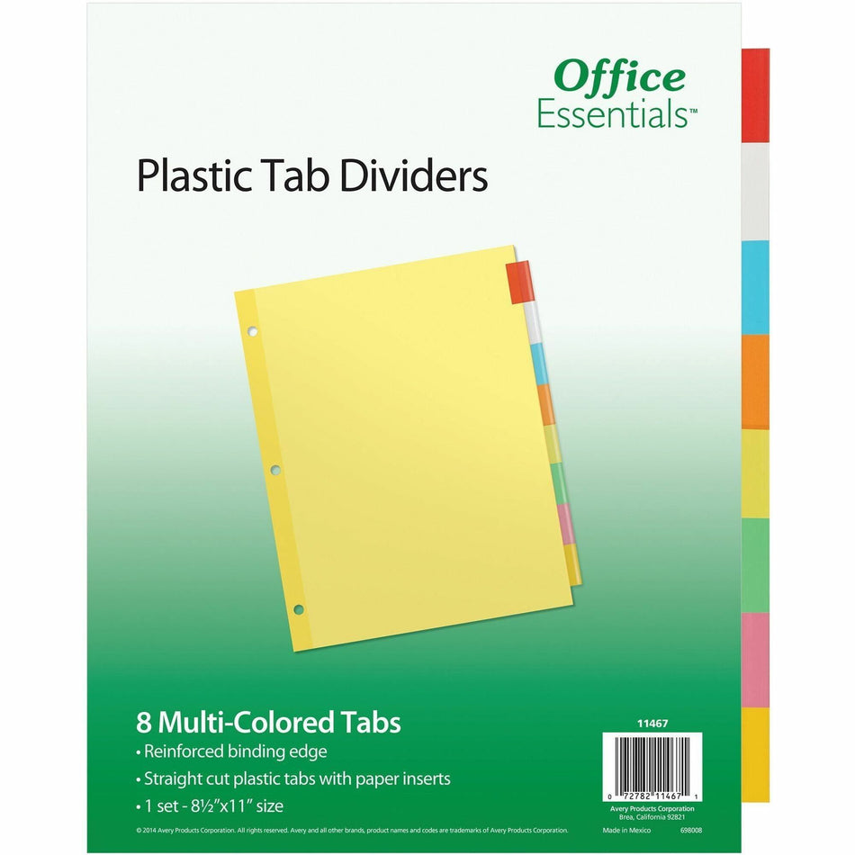 Avery® Office Essentials Insertable Dividers - 8 x Divider(s) - 8 Tab(s) - 8 - 8 Tab(s)/Set - 8.5" Divider Width x 11" Divider Length - 3 Hole Punched - Buff Paper Divider - Multicolor Plastic Tab(s) - 30% Recycled - 8 / Set