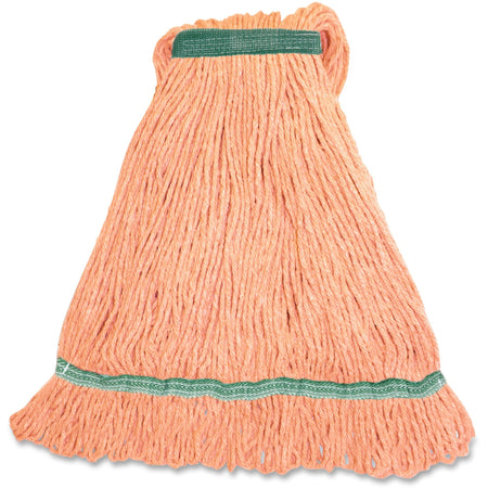 Genuine Joe Narrow Band Medium Mophead - Medium - Narrow Headband, 4-ply, Durable, Looped Ends, Fray Resistant, Lint Resistant, Tailband, Launderable - Rayon, Cotton, Cotton - Orange - 1 Each