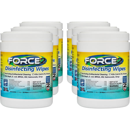2XL FORCE2 Disinfecting Wipes - 6.75" Length x 6" Width - Fast Acting, Non-toxic, Non-irritating, Pre-moistened, Alcohol-free, Phenol-free, Bleach-free, Ammonia-free - White - 220/Tub - 6 / Carton