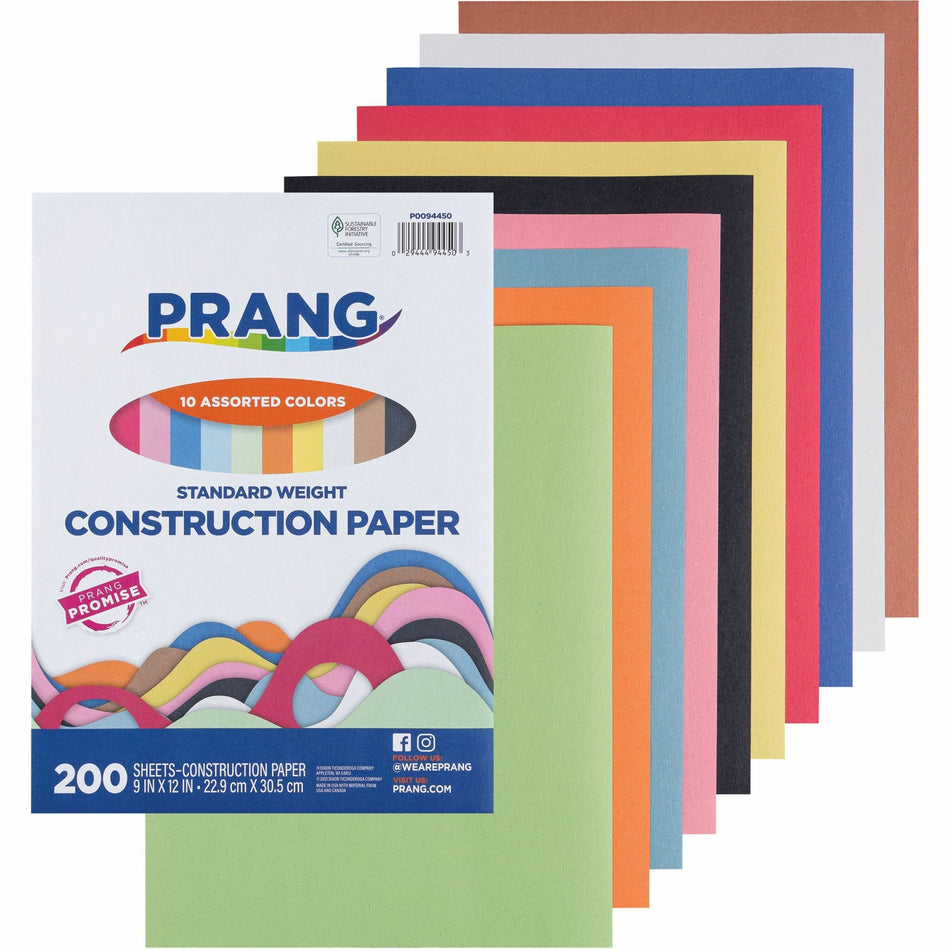 Prang Construction Paper - Art Project, Craft Project, Fun and Learning, Cutting, Pasting - 9" Width x 12" Length - Assorted - 200 / Pack