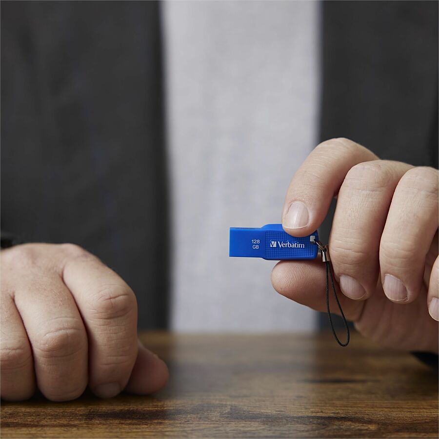 Verbatim 128GB Ergo USB 3.0 Flash Drive - Blue - 128 GB - USB 3.0 - Blue - Lifetime Warranty - 1 Each