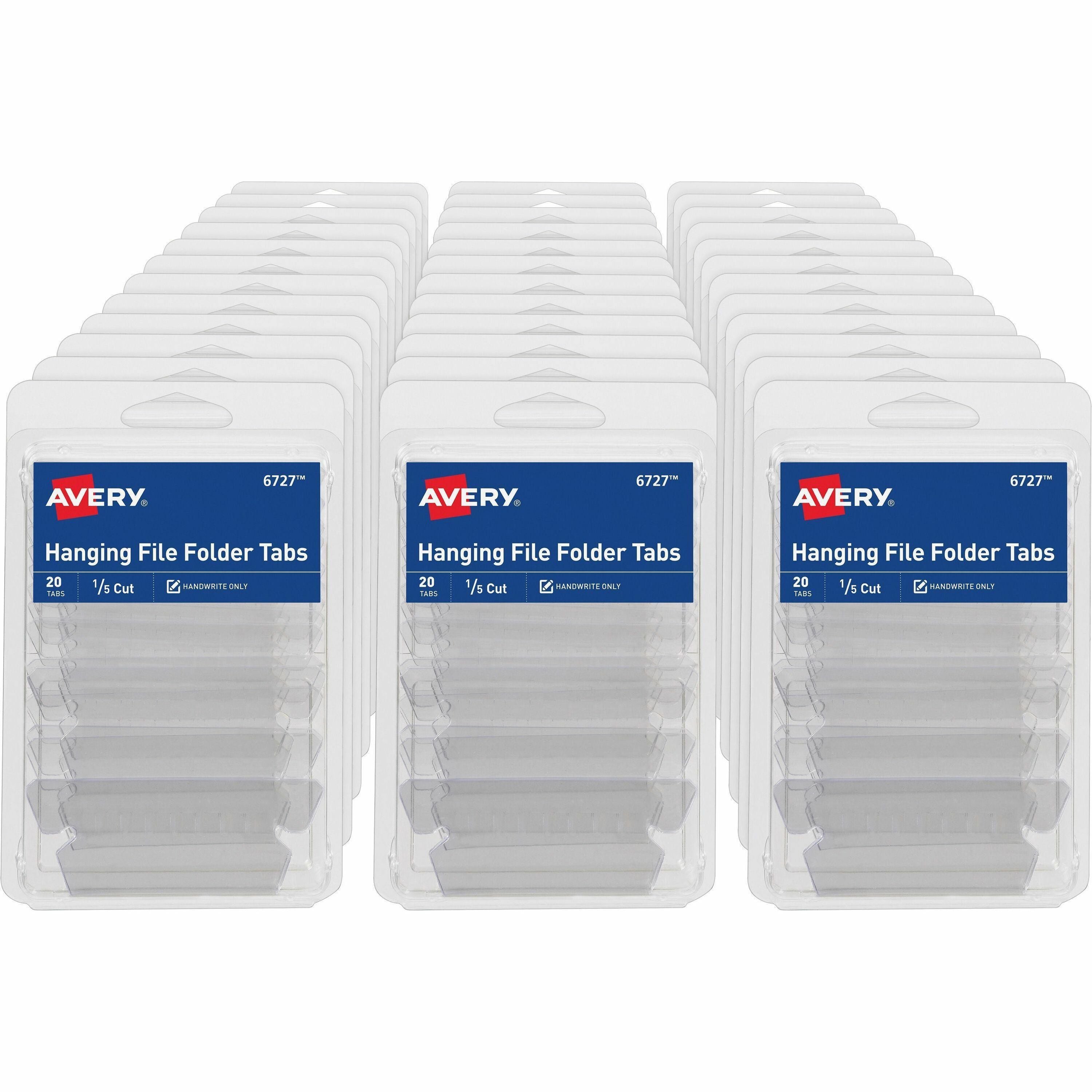 Avery®  Hanging File Folder Tabs, 1/5 Cut, 20 Total (06727) - 720 Tab(s) - 1/5 - 9" Tab Height x 2" Tab Width - Matte Clear Film Tab(s) - 20/Pack - 36 / Carton