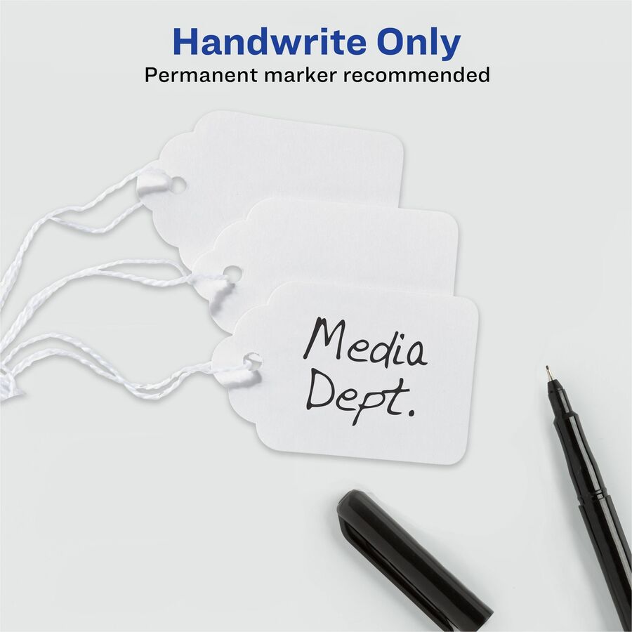 Avery® Marking Tags, Strung, 1-3/4" x 1-3/32" , 100 Tags (6732) - 1.75" Length x 1.09" Width - Rectangular - String Fastener - Card Stock - White - 100/Pack - 36 / Carton