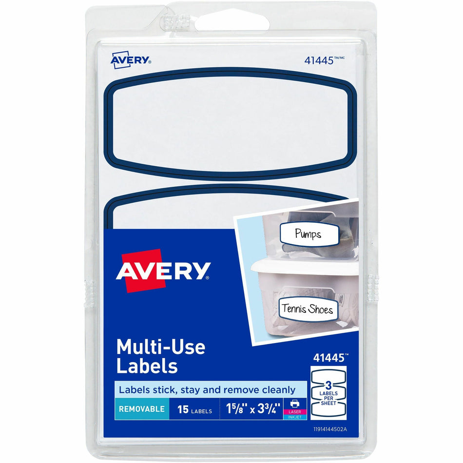 Avery®  Blue Border Removable Multi-Use Labels - - HeightRemovable Adhesive - Arched Rectangle - Laser, Inkjet - White, Blue - Paper - 3 / Sheet - 90 Total Sheets - 270 Total Label(s) - 270 / Carton