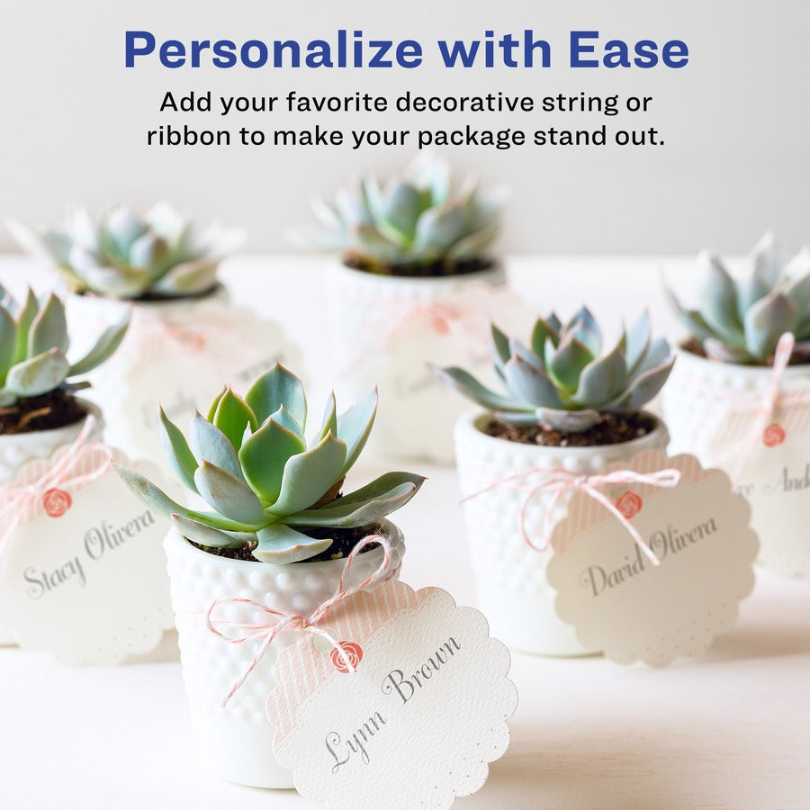 Avery®  Textured Round Scallop Tags - 2.50" Diameter - Round Scallop - Card Stock, Metal - White - 90/Pack - 5 / Carton