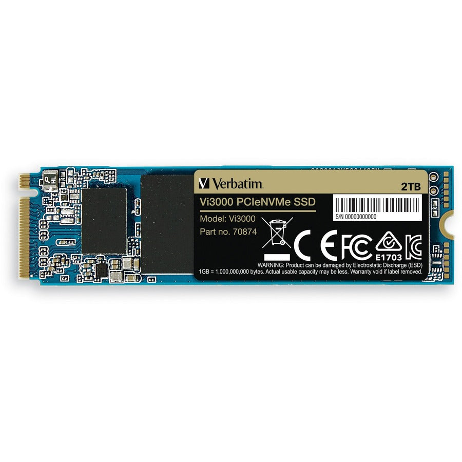 Verbatim Vi3000 2 TB Solid State Drive - M.2 2280 Internal - PCI Express NVMe (PCI Express NVMe 3.0 x4) - Notebook, Desktop PC Device Supported - 1200 TB TBW - 3000 MB/s Maximum Read Transfer Rate - 5 Year Warranty - 1 Each