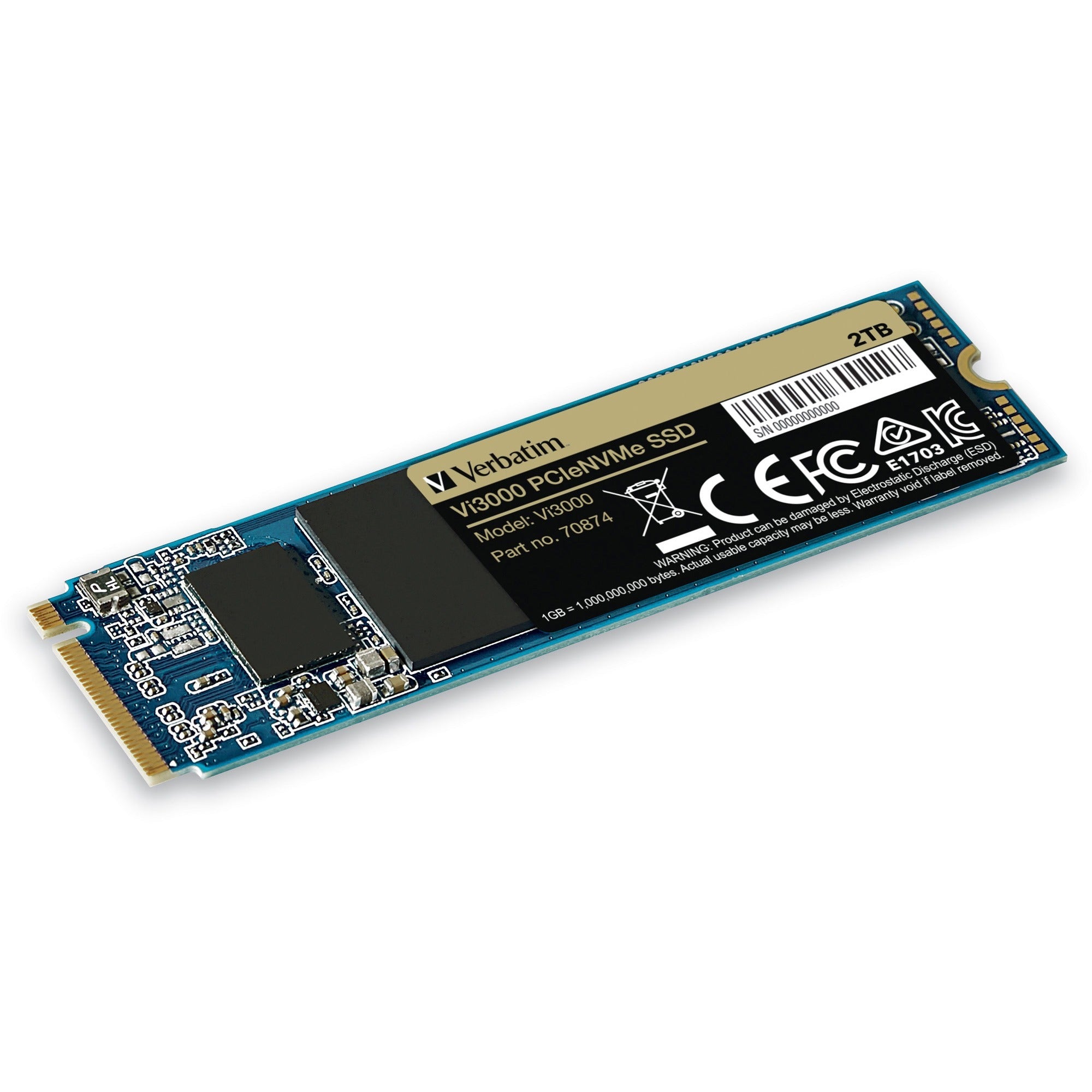 Verbatim Vi3000 2 TB Solid State Drive - M.2 2280 Internal - PCI Express NVMe (PCI Express NVMe 3.0 x4) - Notebook, Desktop PC Device Supported - 1200 TB TBW - 3000 MB/s Maximum Read Transfer Rate - 5 Year Warranty - 1 Each
