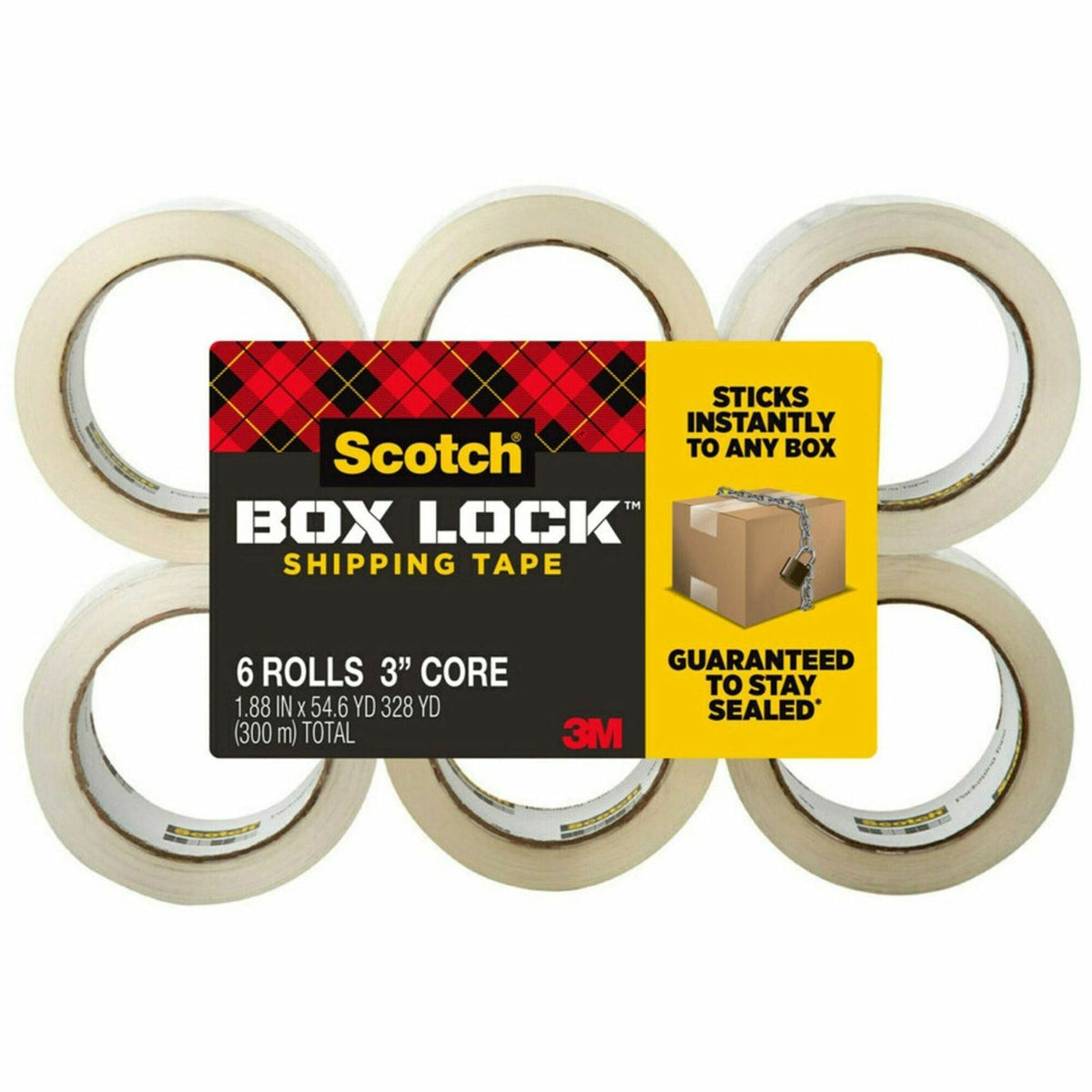 Scotch Box Lock Packaging Tape Refill - 55 yd Length x 1.88" Width - Clear - 6 / Pack