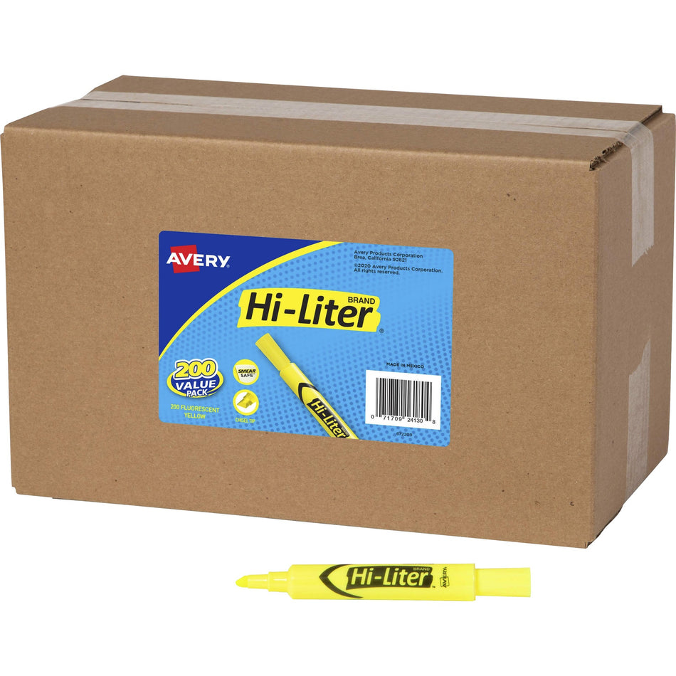 Avery®Desk-Style Highlighters Value Pack - Chisel Marker Point - Fluorescent Yellow Ink - Water Based - 200 / Carton