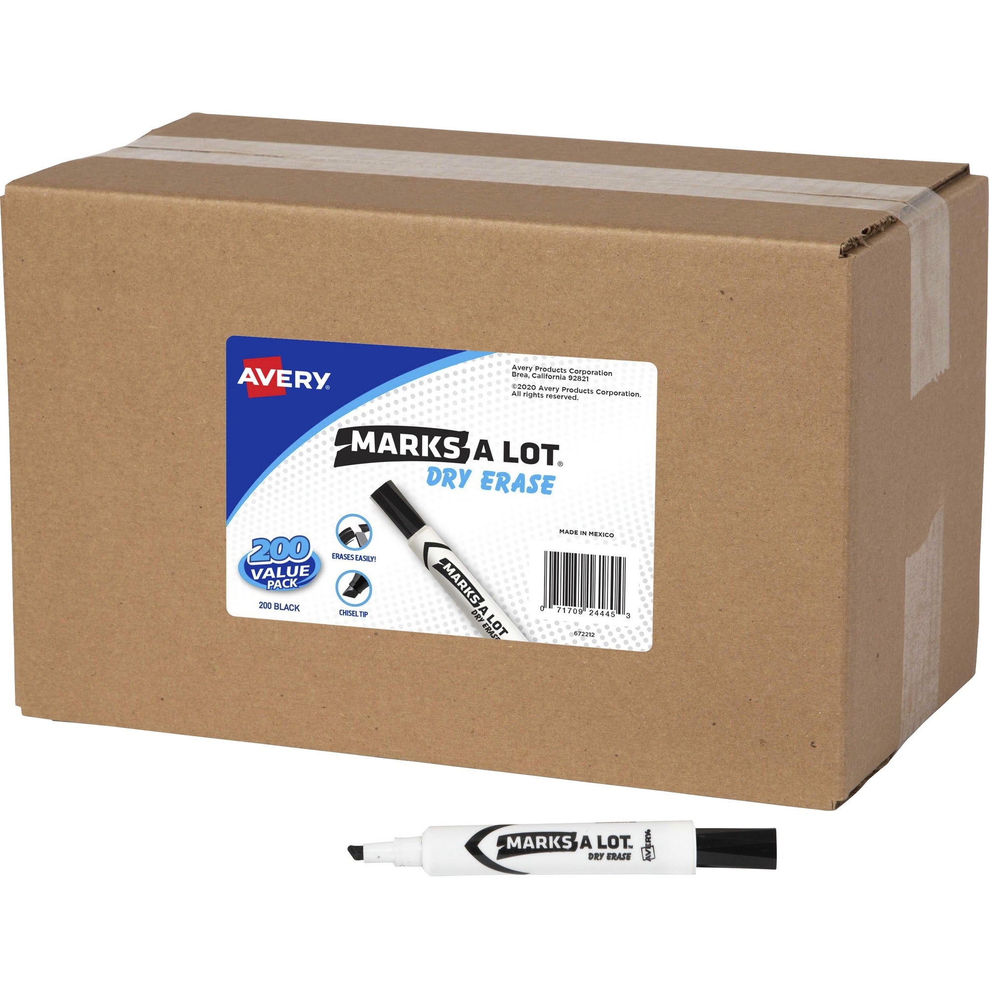 Avery®Marks-A-Lot Value Pack Dry Erase Markers - Chisel Marker Point - Erasable - Black Ink - 200 / Carton