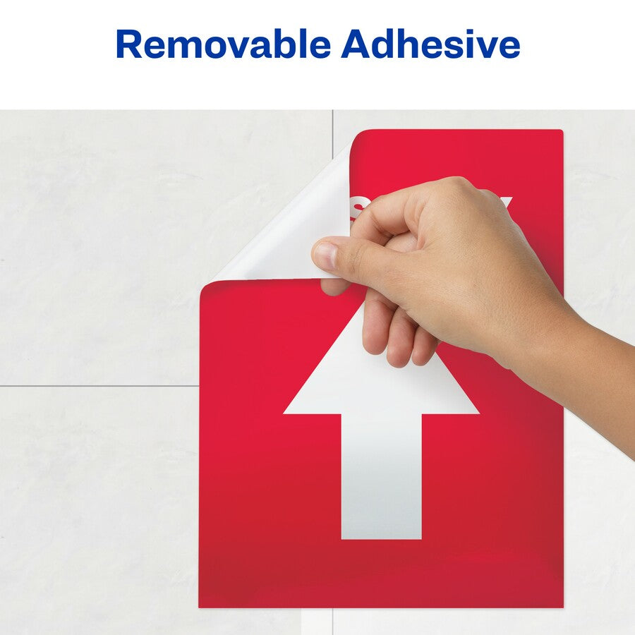 Avery® THIS WAY Social Distancing Floor Decals - Print/Message "This Way" - Rectangular Shape - Pre-printed, Tear Resistant, Wear Resistant, Non-slip, Water Resistant, UV Coated, Durable, Removable, Scuff Resistant - Vinyl - White - 5 / Pack